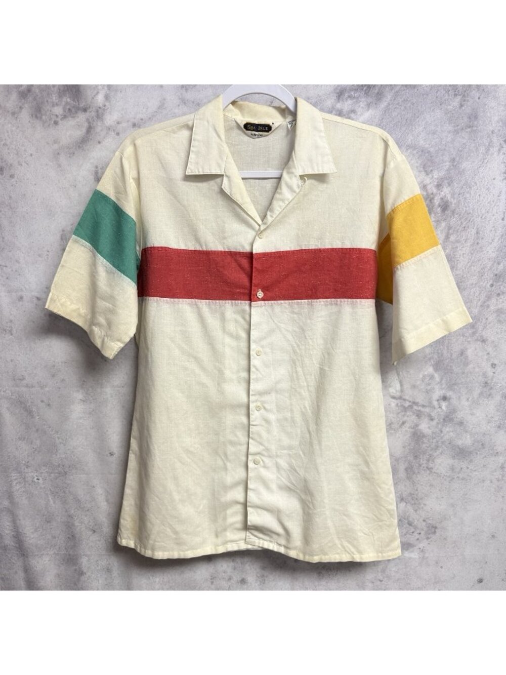 Vintage 70s Sea Isle by Arrow Loop Collar Button Up Stripe Yacht Vibes Medium